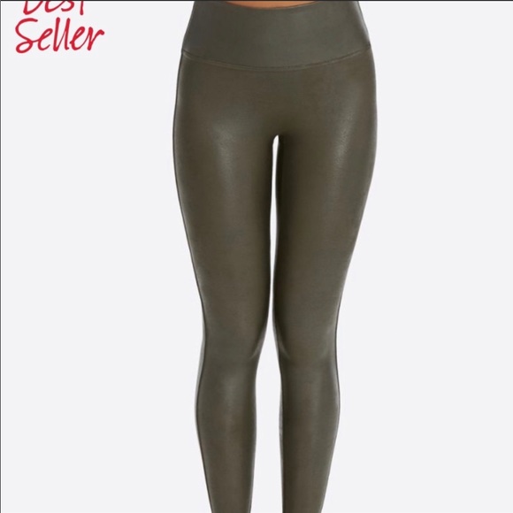 Spanx Faux Leather Leggings Olive Green 